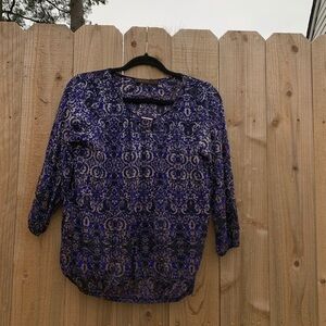 The‎ Limited Large Sheer Top Medium 3/4 Sleeve Blue White Silver Lightweight